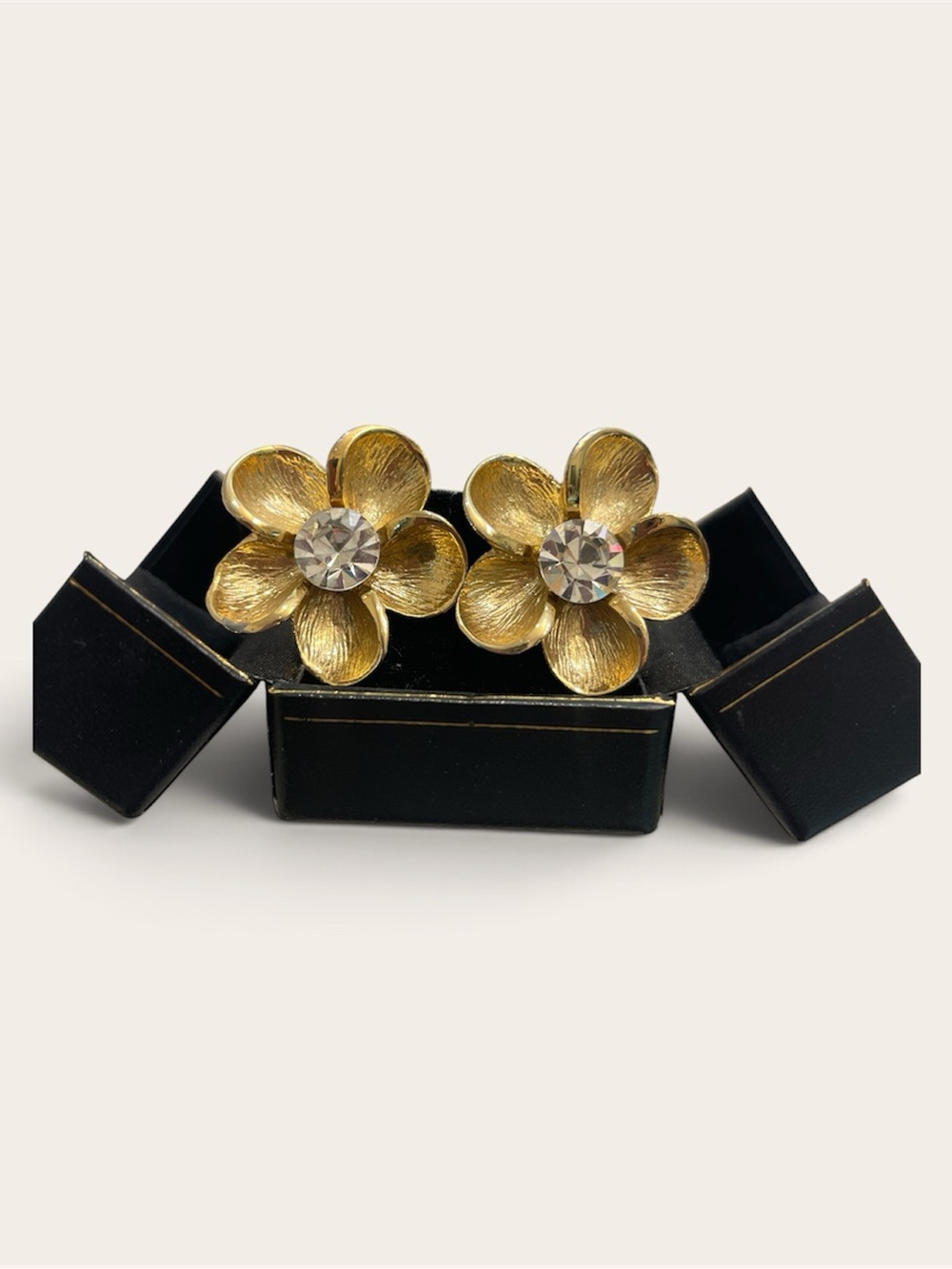 Vintage Signed Le Mere Brushed Gold Flower Statement Earrings